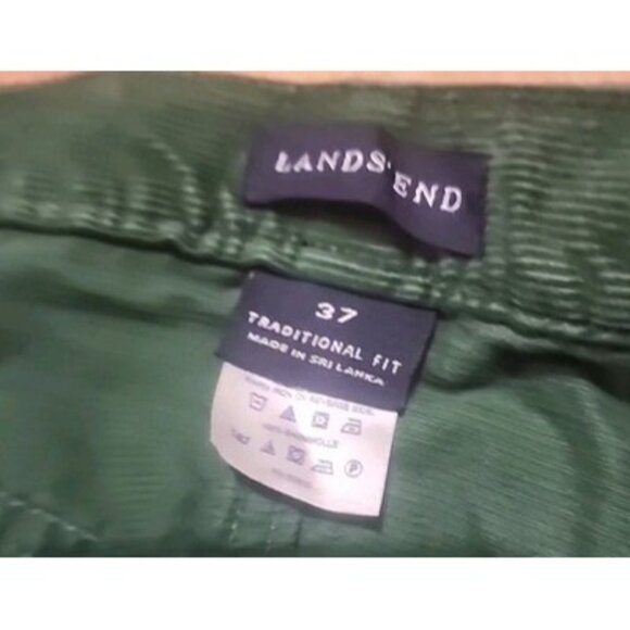 LANDS END  Hunter Green CORDUROY  Pants W/unique Elastic Wasteband Belt, 37 X 29 - Picture 2 of 6